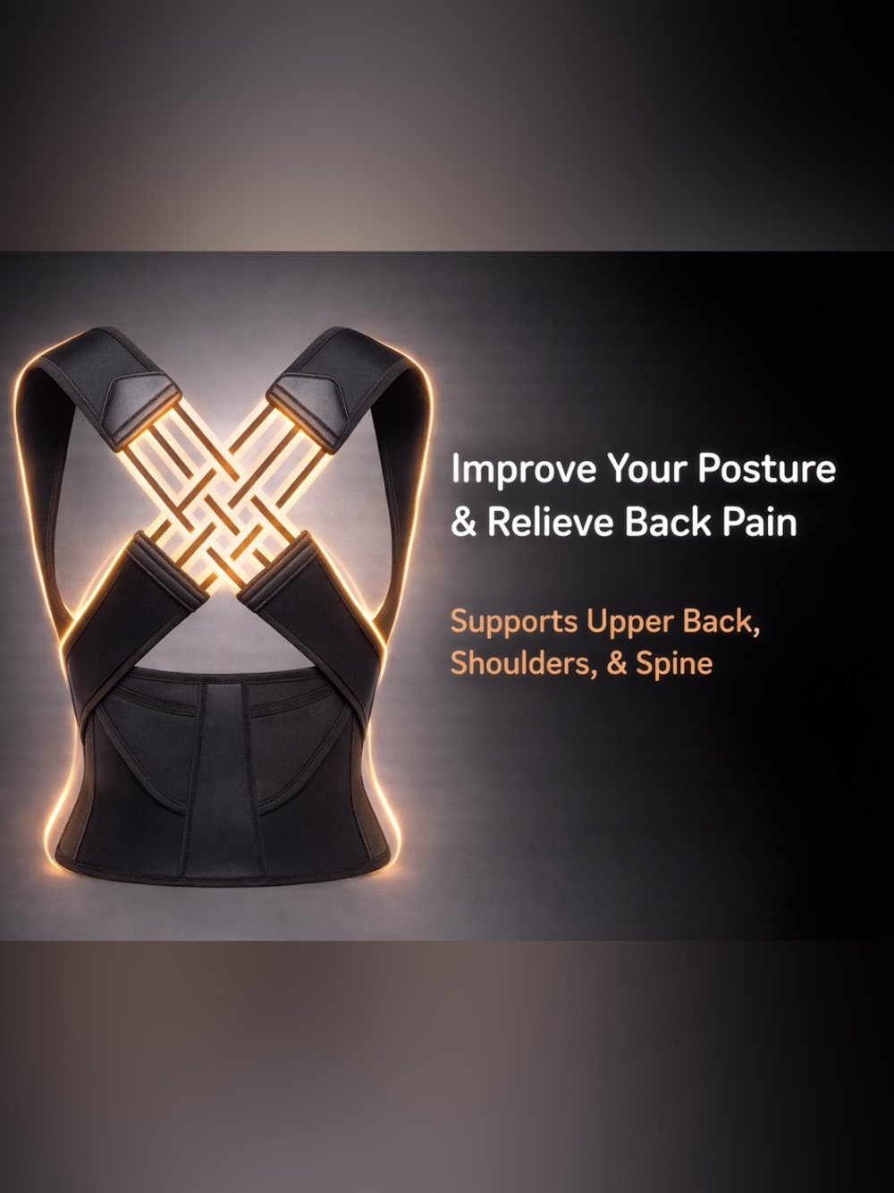 Women's Black Posture Support Brace with Adjustable Straps
